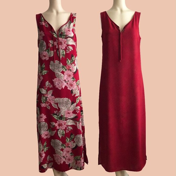 Double-Sided Maxi Floral Red Dress - Picture 1 of 7
